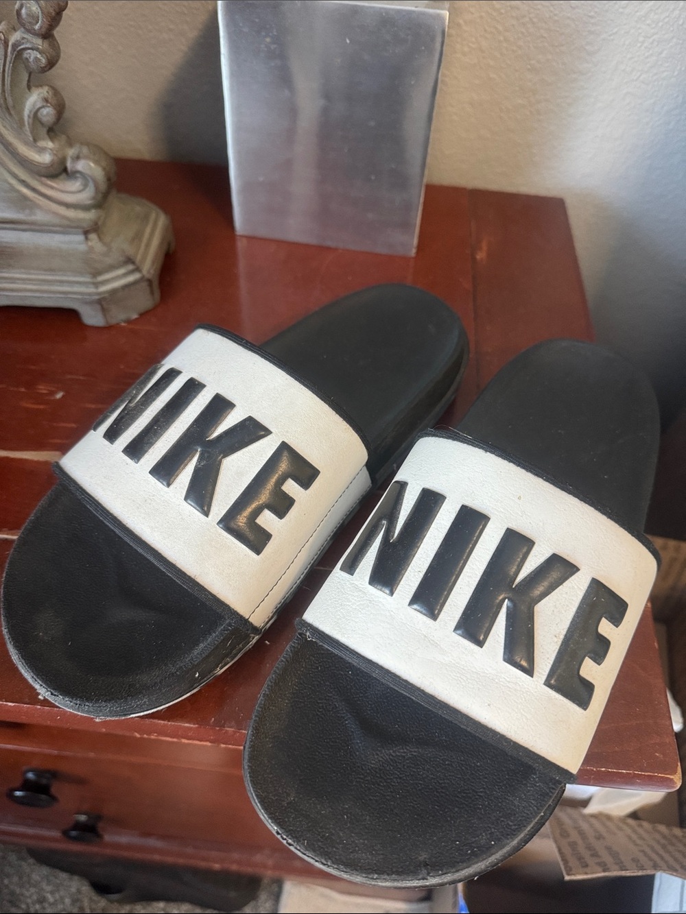 Nike Black and White mens Slide Sandals with Raised Logo